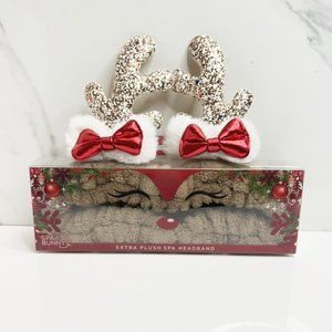 NEW Spa Bunny Extra Plush Spa Reindeer Bow Headband - Glitter